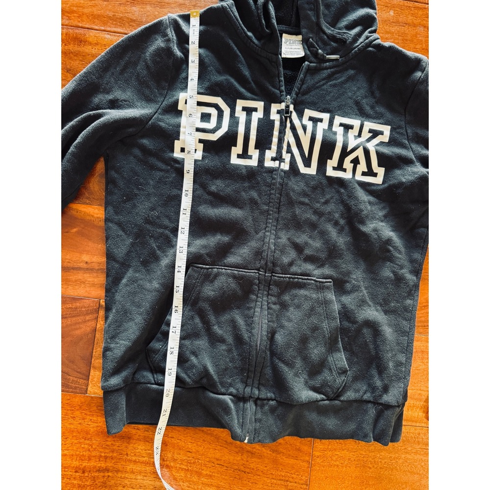 PINK Victoria's Secret Hoodie Women XS Black Good Zip Up Logo Fleece Sweatshirt